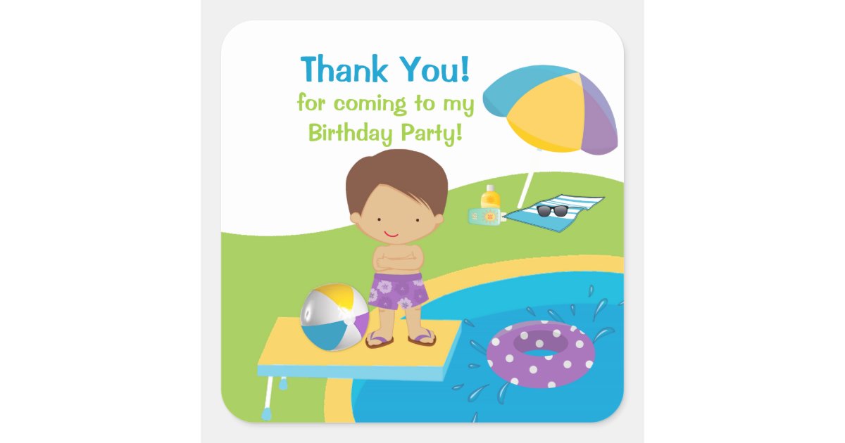 Cute Boy Pool Party Birthday Sticker | Zazzle