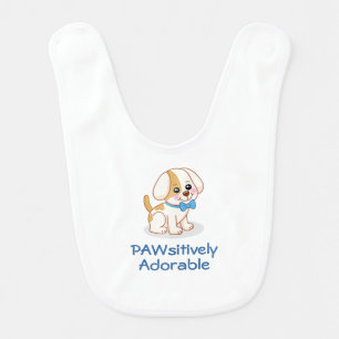 Cute Boy Puppy Dog with Blue Bow Tie Baby Bib
