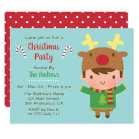 Cute Boy Reindeer Hat Christmas Party Invitations