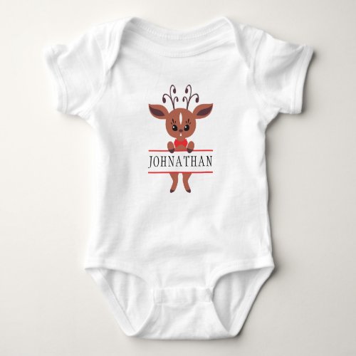 Cute Boy Reindeer Monogram Christmas Baby Bodysuit