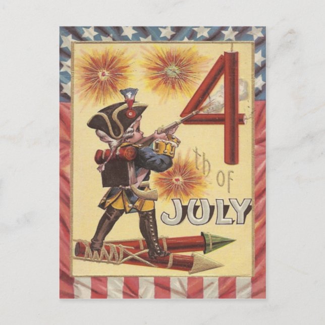 Cute Boy Revolutionary War Soldier Fireworks Postcard (Front)