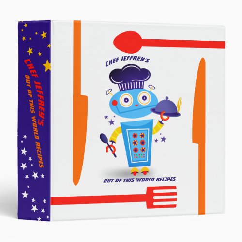 Cute boy robot chef food service catering cooking binder