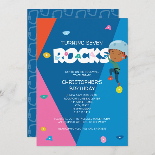 Cute Boy Rock Climbing Birthday Invitation (Front/Back)