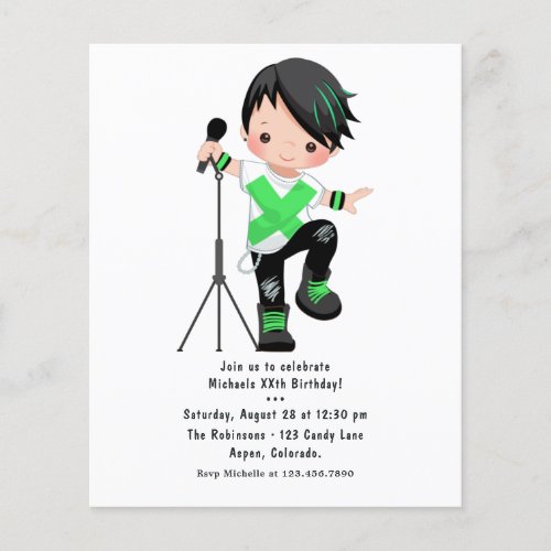 Cute Boy Rock Star Birthday Party Flyer