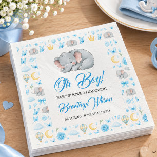 Cute Boy’s Elephant Watercolor Baby Shower Napkins
