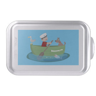 Cute boy sailor and dog rowing boat cartoon cake pan