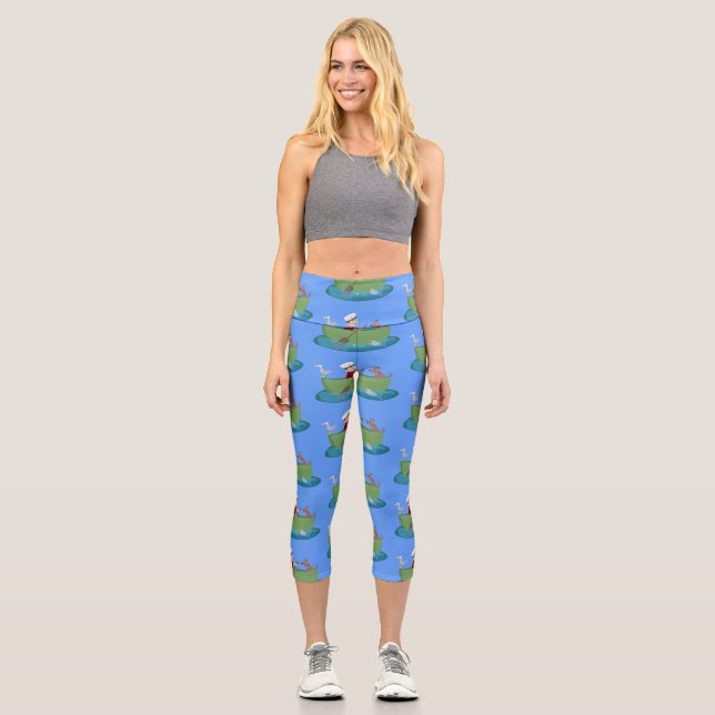 Cute boy sailor and dog rowing boat cartoon capri leggings (Front)
