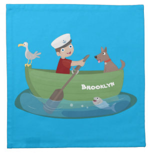 Cute boy sailor and dog rowing boat cartoon cloth napkin