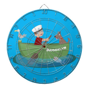 Cute boy sailor and dog rowing boat cartoon dart board