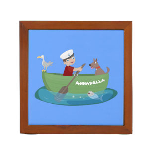 Cute boy sailor and dog rowing boat cartoon desk organizer