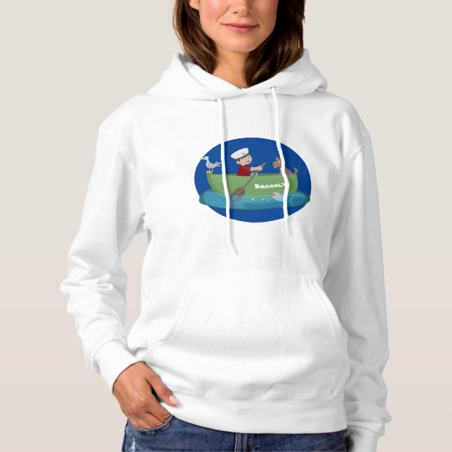 Cute boy sailor and dog rowing boat cartoon hoodie (Front)