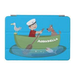 Cute boy sailor and dog rowing boat cartoon iPad mini cover