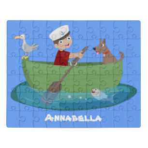 Cute boy sailor and dog rowing boat cartoon jigsaw puzzle