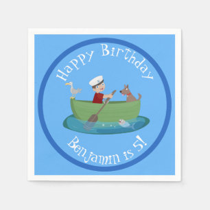 Cute boy sailor and dog rowing boat cartoon napkins