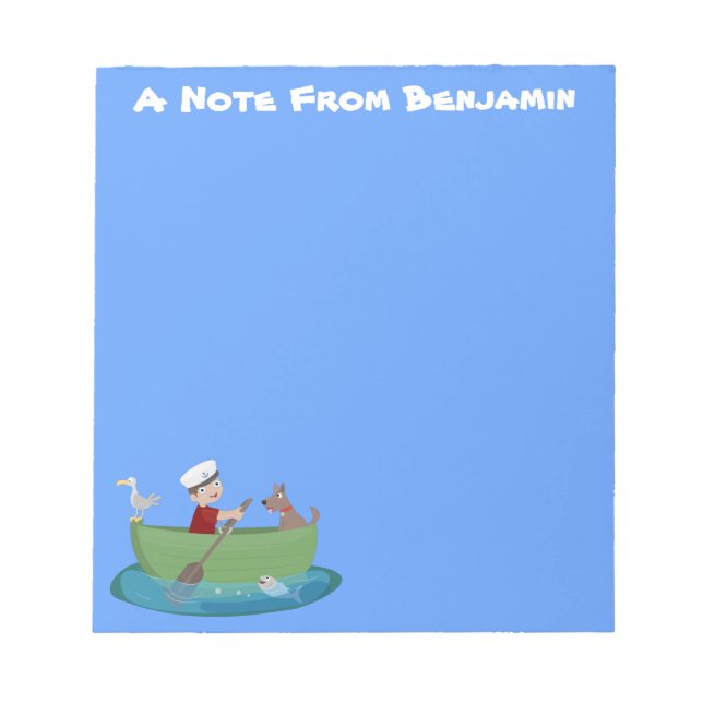 Cute boy sailor and dog rowing boat cartoon notepad (Front)