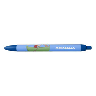 Cute boy sailor and dog rowing boat cartoon pen