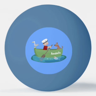 Cute boy sailor and dog rowing boat cartoon ping pong ball