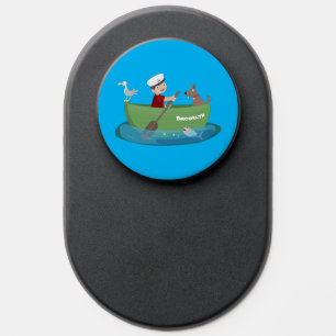 Cute boy sailor and dog rowing boat cartoon PopSocket