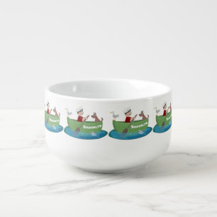 Cute boy sailor and dog rowing boat cartoon soup mug