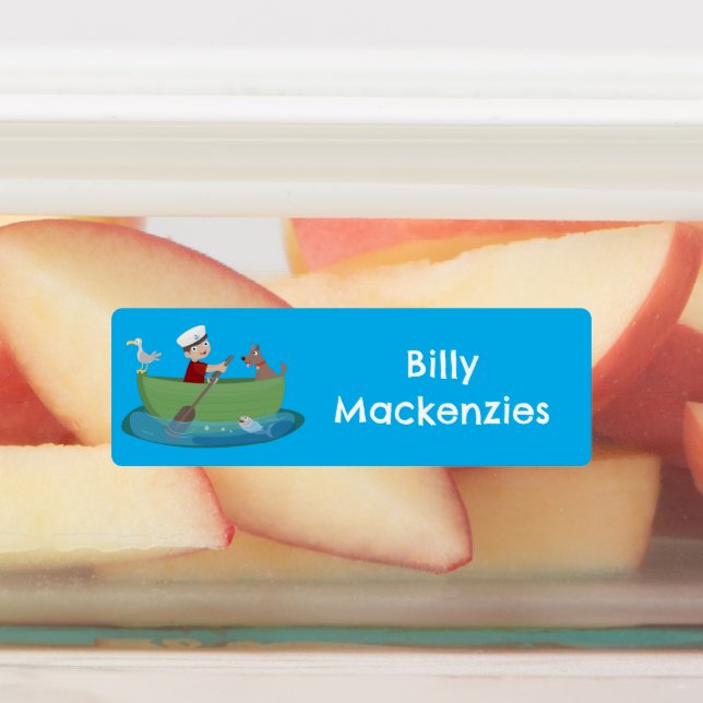 Cute boy sailor rowing boat cartoon personalized labels (Affixed)