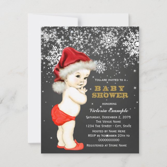 Cute Boy Santa Baby Snowflake Baby Shower Invitation (Front)