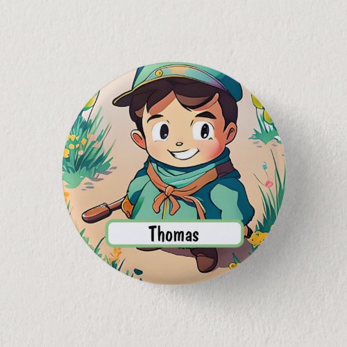 Cute Boy Scout With Customizable Nametag Button