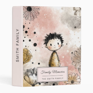 Cute Boy Sketch - Pink Florals & Mustard Yellow Mini Binder