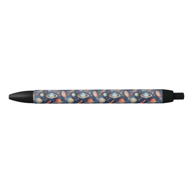 Cute Boy Space Planet Watercolor Blue Orange Pen (Front)