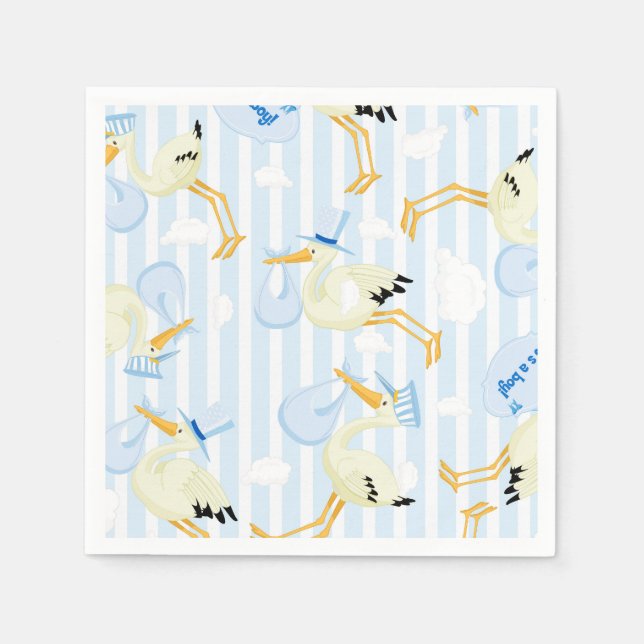 Cute Boy Stork for baby shower Napkins (Front)