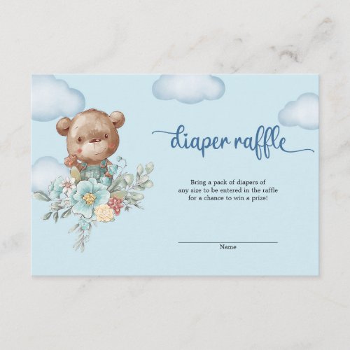 Cute boy teddy bear hot air balloon diaper raffle enclosure card