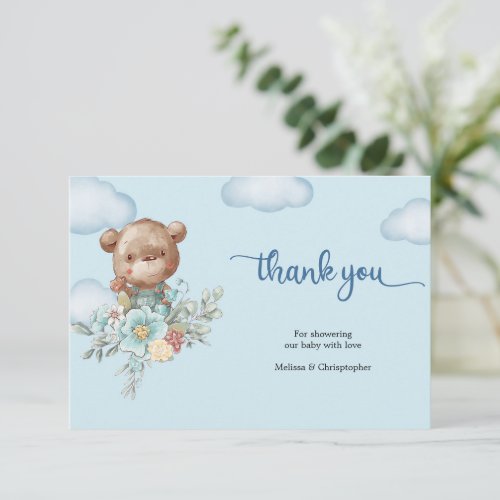 Cute boy teddy bear hot air balloon thank you enclosure card