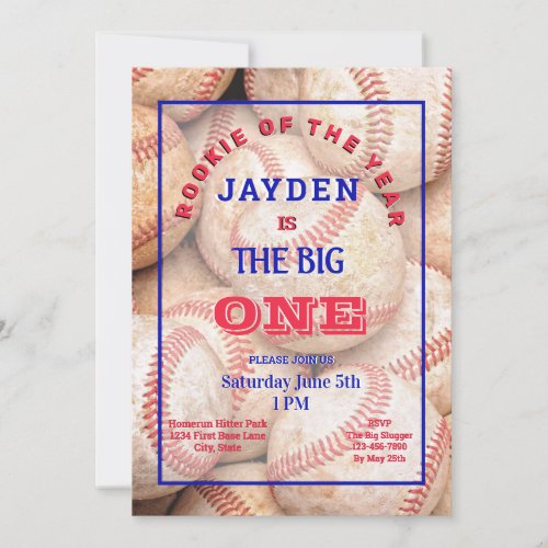 Cute Boy The Big One 1st Birthday Baseballs Invitation