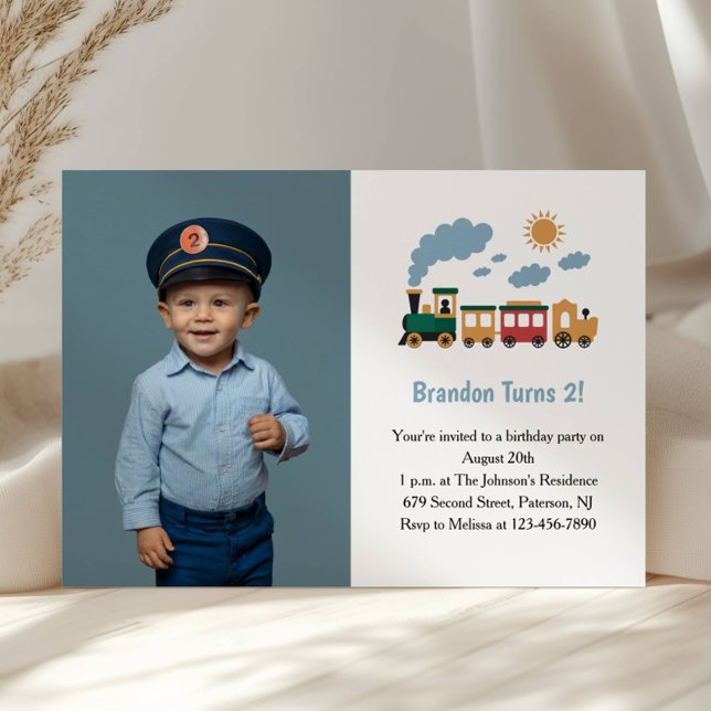 Cute Boy Train Photo Kids Birthday Party Invitation (Creator Uploaded)