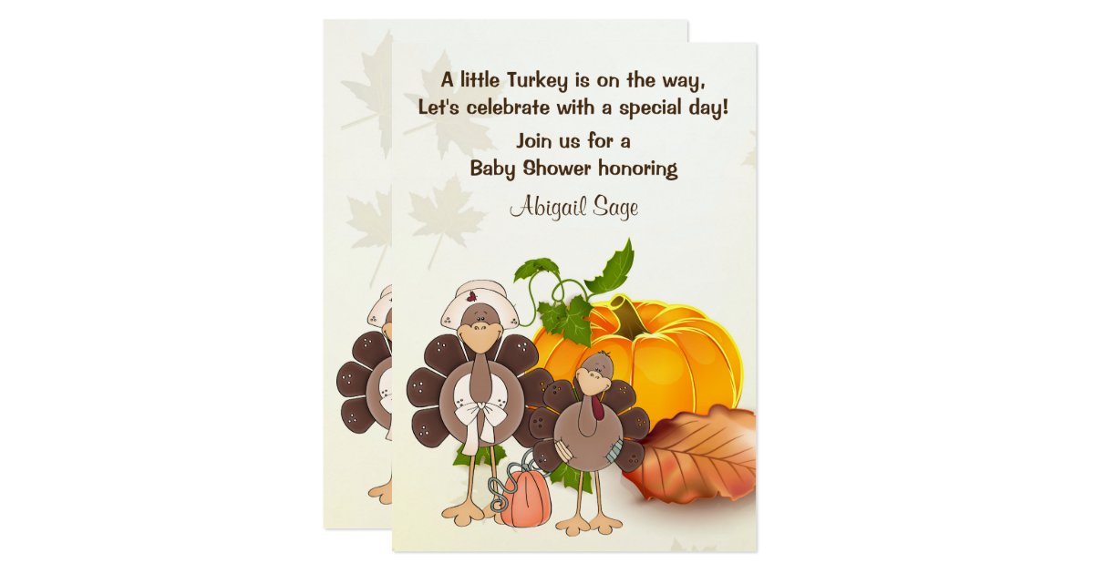 Cute Boy Turkey Thanksgiving Baby Shower Invite