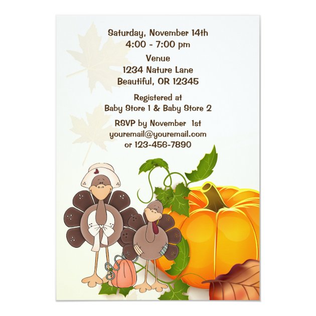 Cute Boy Turkey Thanksgiving Baby Shower Invite