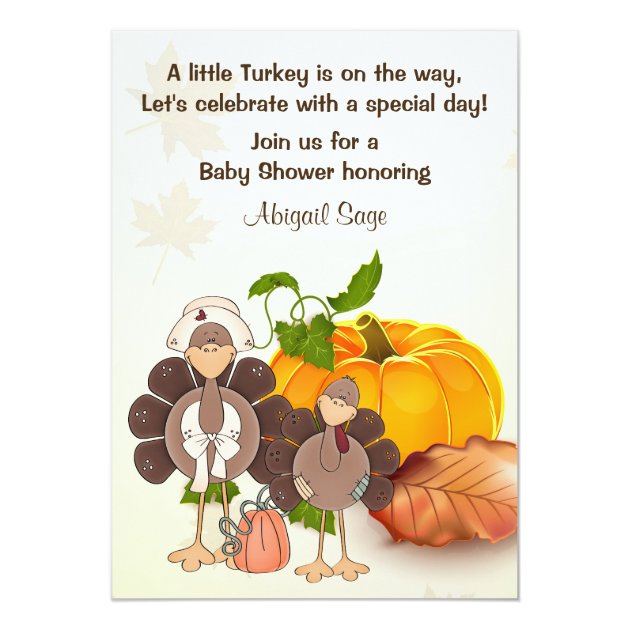 Cute Boy Turkey Thanksgiving Baby Shower Invite