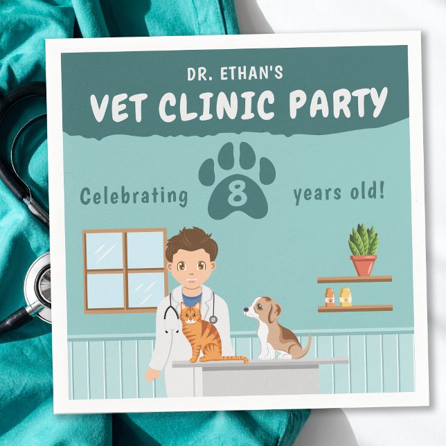 Cute Boy Veterinarian Vet Animal Clinic Birthday Napkins (Creator Uploaded)