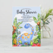 Cute Boy Watercolor Dinosaur Modern Baby Shower Invitation (Standing Front)