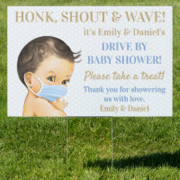 Cute Boy Wearing Face Mask Drive By Baby Shower Sign
