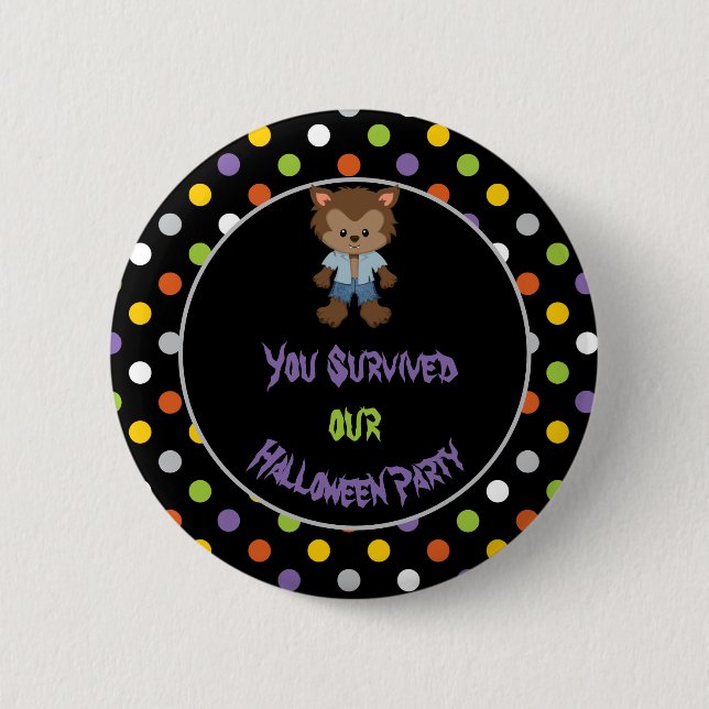 Cute Boy Werewolf Halloween Party Button (Front)