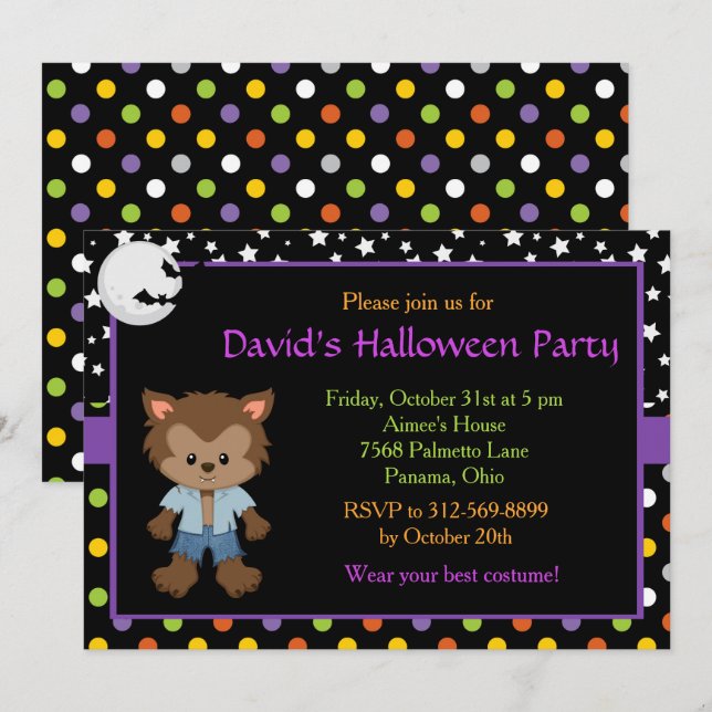 Cute Boy Werewolf Halloween Party Invitation (Front/Back)