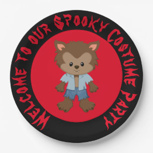 Cute Boy Werewolf Halloween Party Paper Plates