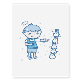 Cute Boy With Rabbits Blue   Love Bunny Temporary Tattoos