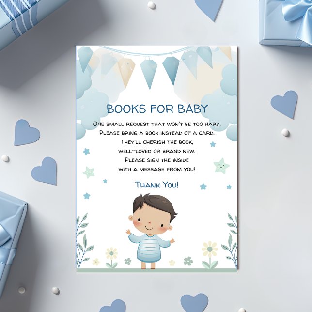 Cute Boy with Stars& Flowers Books for Baby Enclosure Card (Creator Uploaded)