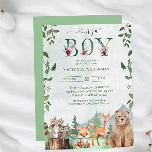 Cute Boy Woodland Animals Baby Shower Invitation