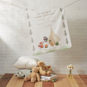 Cute Boy Woodland Camping Baby Birth Stats Blanket