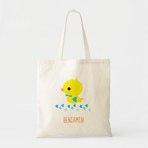 Cute Boy Yellow Duckie Hearts Cartoon Tote Bag