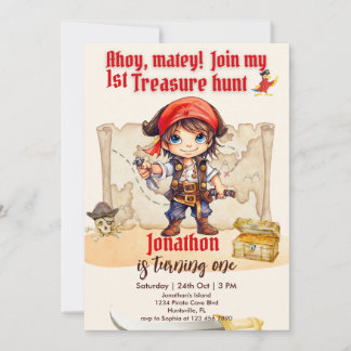 Cute Boys 1st Birthday Pirate Party Invitation