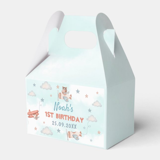 Cute Boy's Airplane Theme 1st Birthday Party Favor Boxes (Front Side)