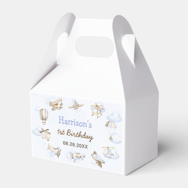 Cute Boy's Airplane Theme 1st Birthday Party Favor Boxes (Front Side)